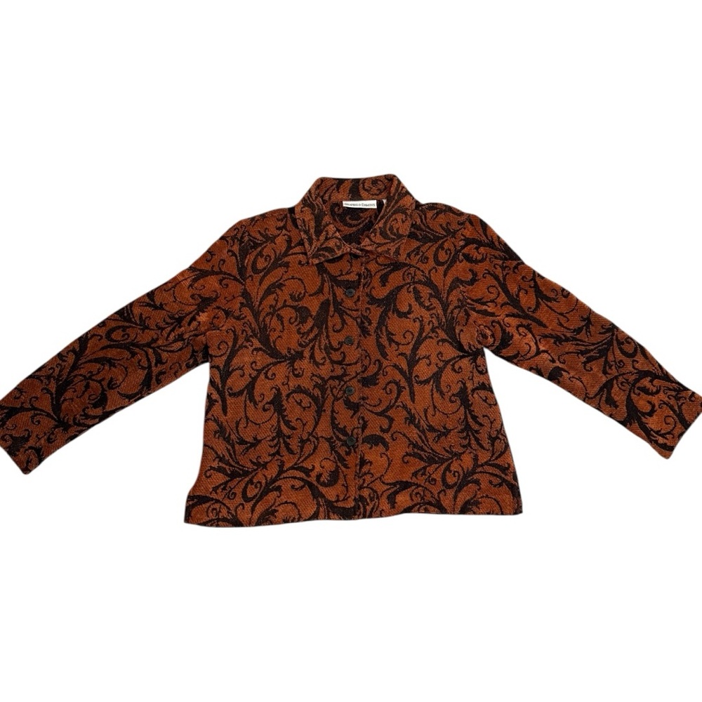 Vintage Burnt Sienna & Black Swirl Pattern Embrodered Blazer Shacket - Picture 2 of 11